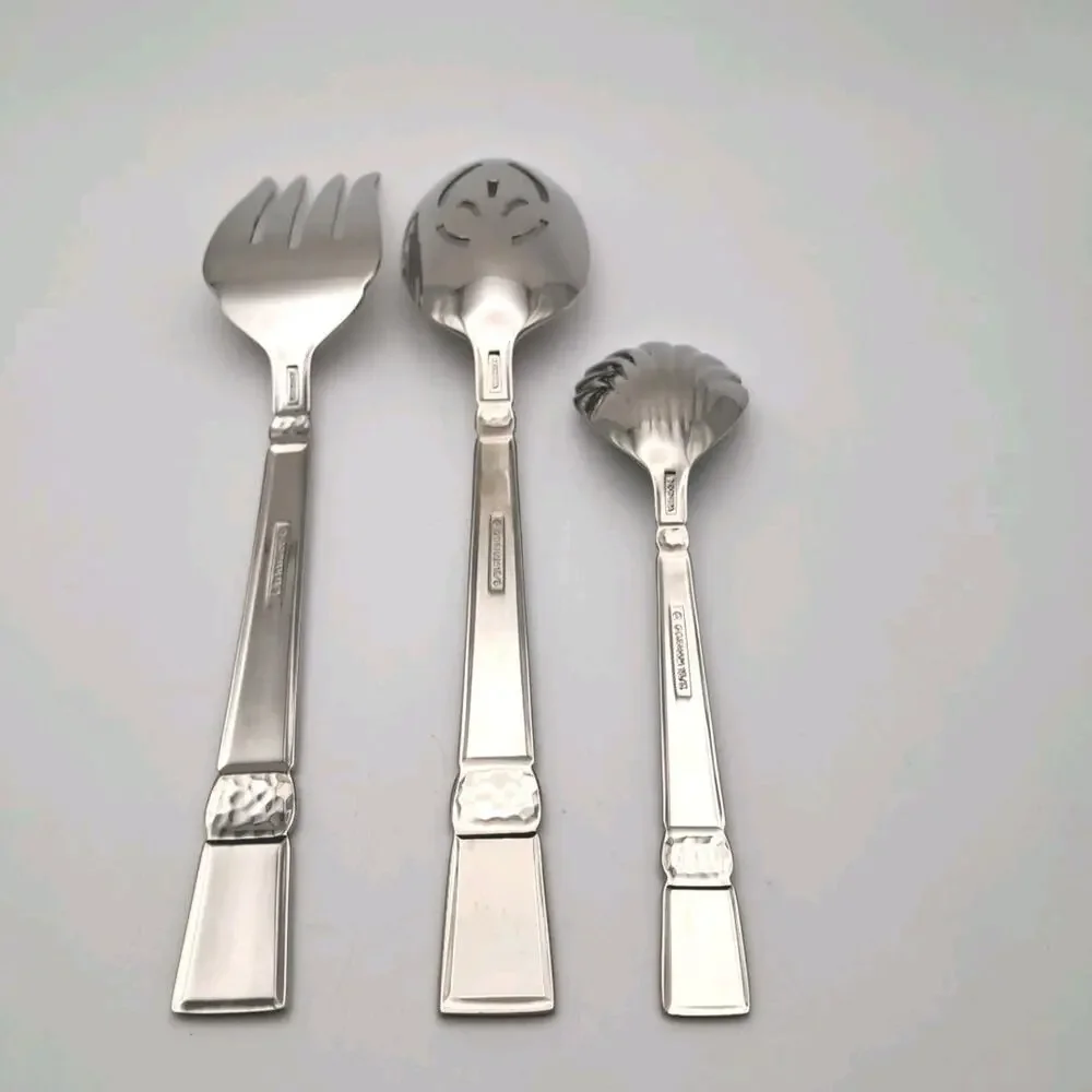 Gorham Madera Hammered Accent 3 Piece Serving Set Stainless 18/8 Flatware READ